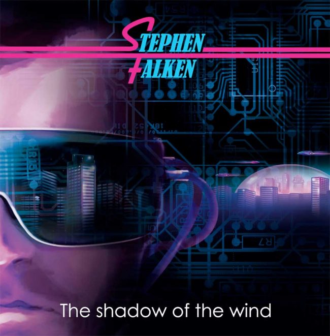 Recto du vinyl de stephen falken avec logo et dessin science fiction