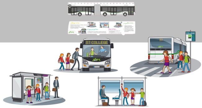 flat design de la TAN des bus Nantais avec des enfants
