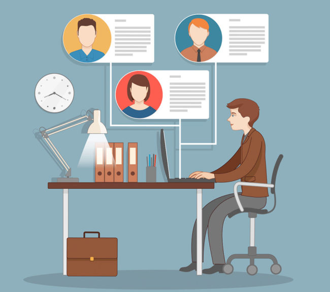 illustration vectorielle d'un illustrateur freelance qui travaille chez lui