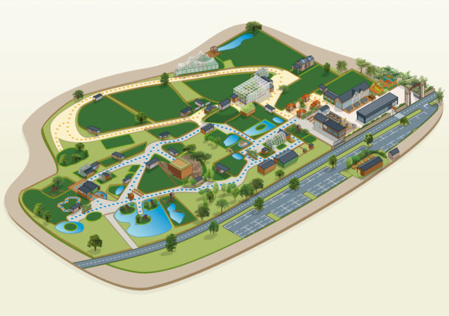 illustration d'un plan du zoo de jurques en perspective isométrique