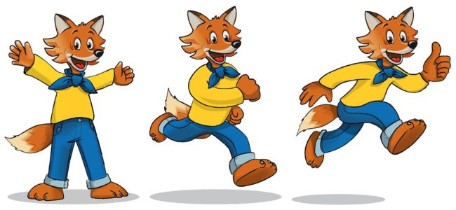mascotte renard en 3 positions en character design