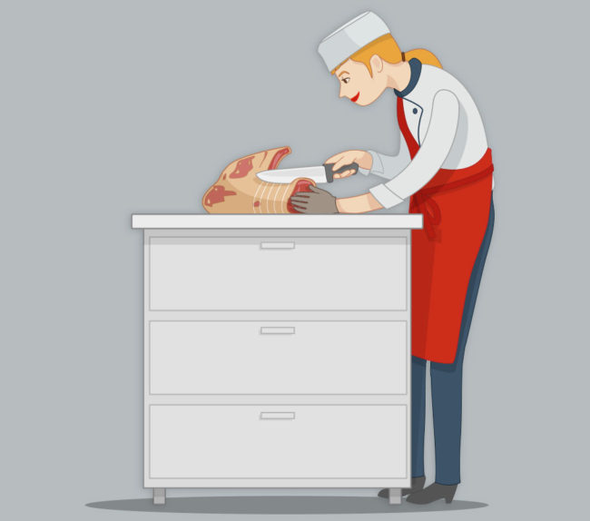 illustration vectorielle pour l'agroalimentaire d'un boucher qui travaille