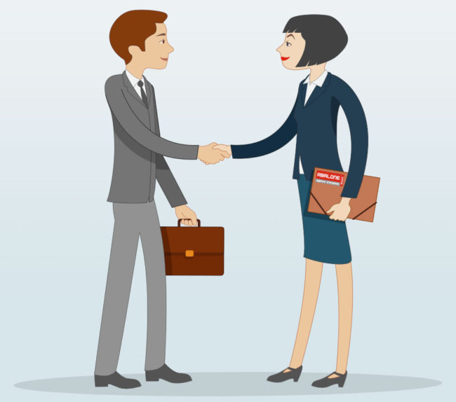 illustration en flat design de deux personnes qui se serre la main RECRUTEUR