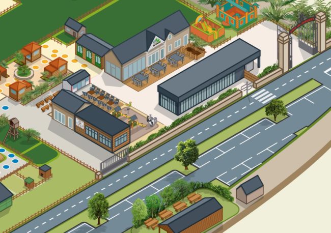 zoom du zoo de jurques en perspective isométrique