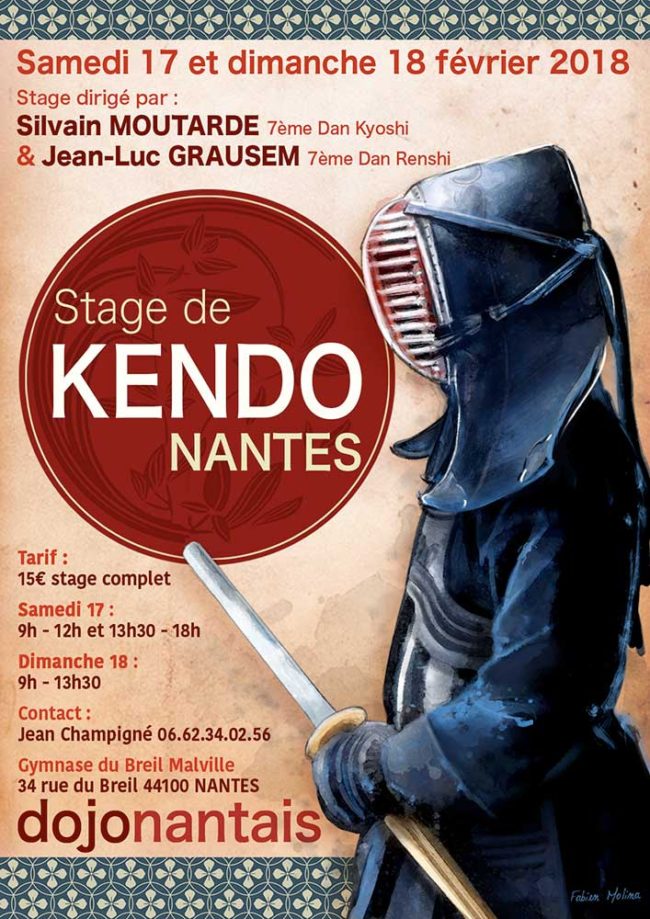 affiche de stage de kendo illustrée du dojo nantais