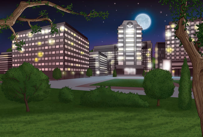 Ville de nuit illustration pour un décor des pokemon