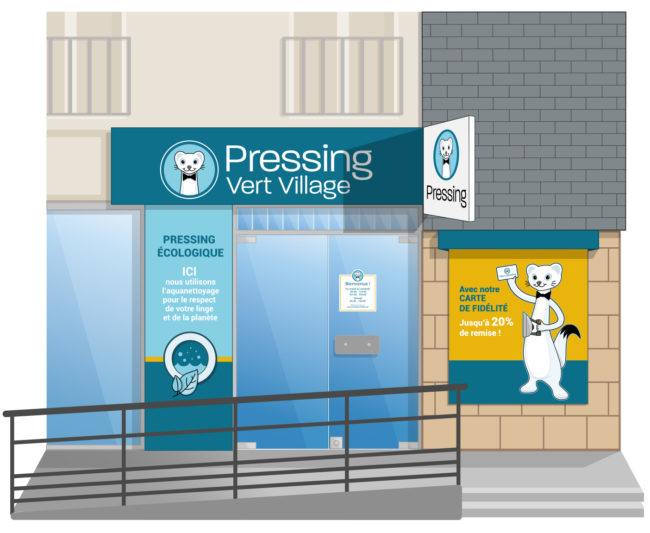 illustration vectoriel d'une vitrine de pressing à Rennes