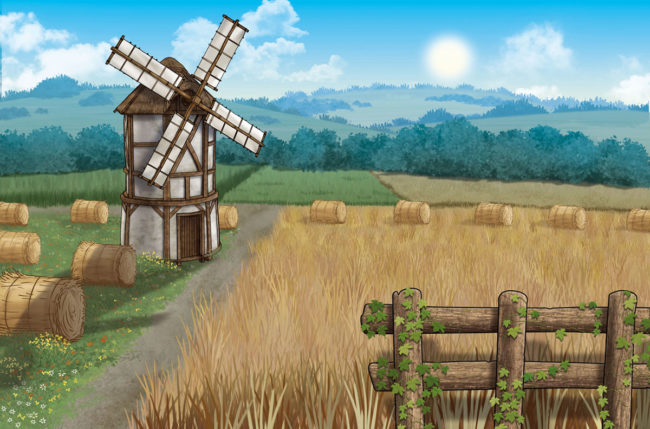 dessin décor pour pokemon champs de blé et moulin